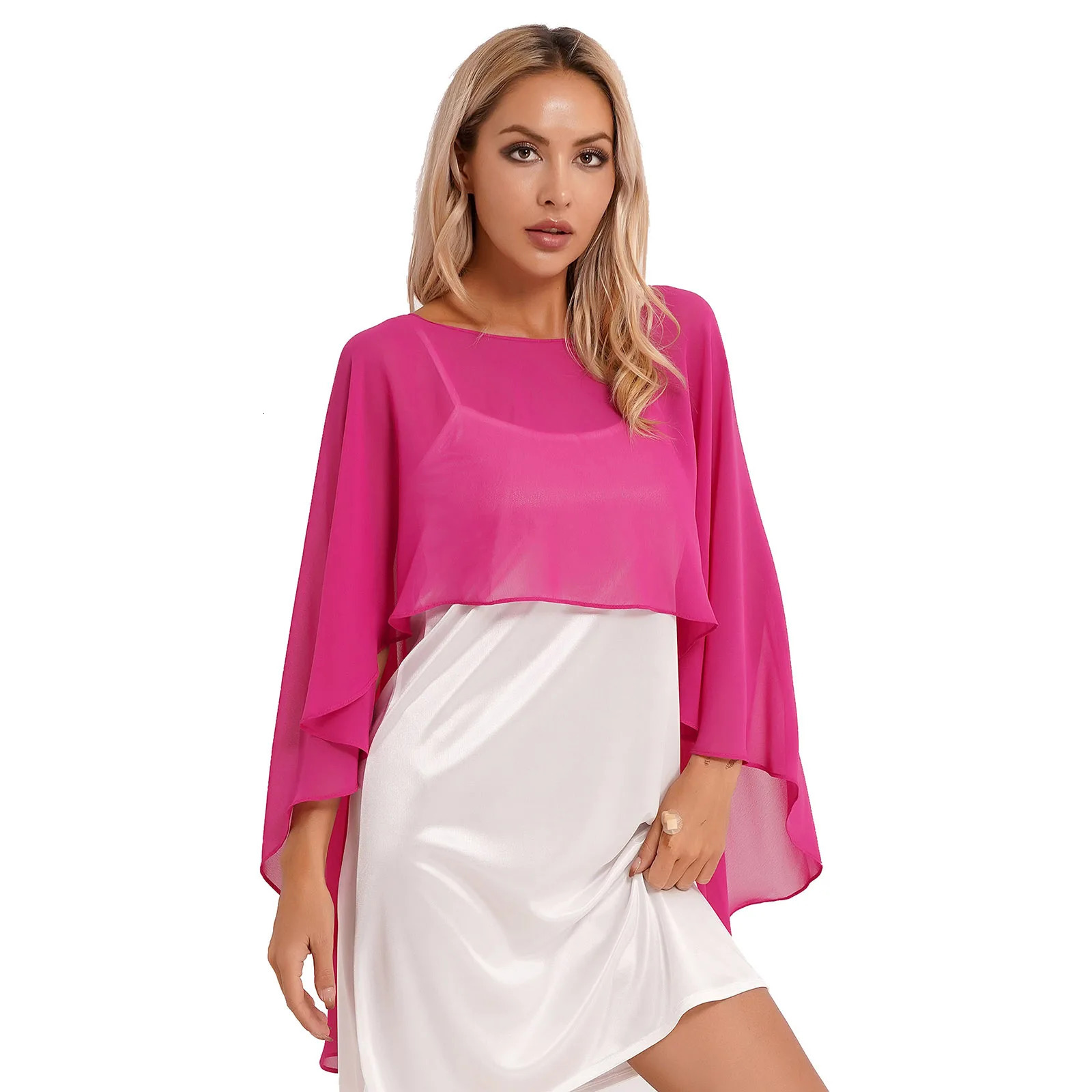 Women Chiffon Solid Pullover Capes Shawl Hilow Hem Thin Soft Shrug Ponchos for Wedding Bridal Bridesmaid Evening Party Dress 251029
