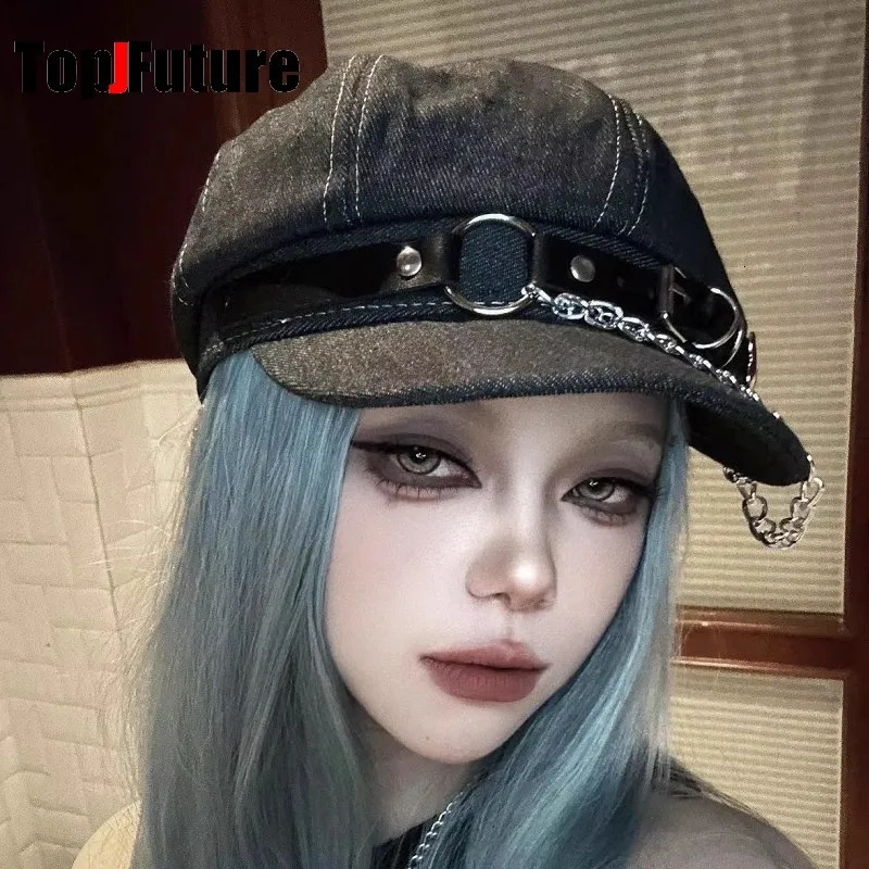 Womens Mens Harajuku Gothic Lolita Beret Hat Y2k Girls Punk Grunge Chic Streetwear Accessories Caps sboy Cap 251029