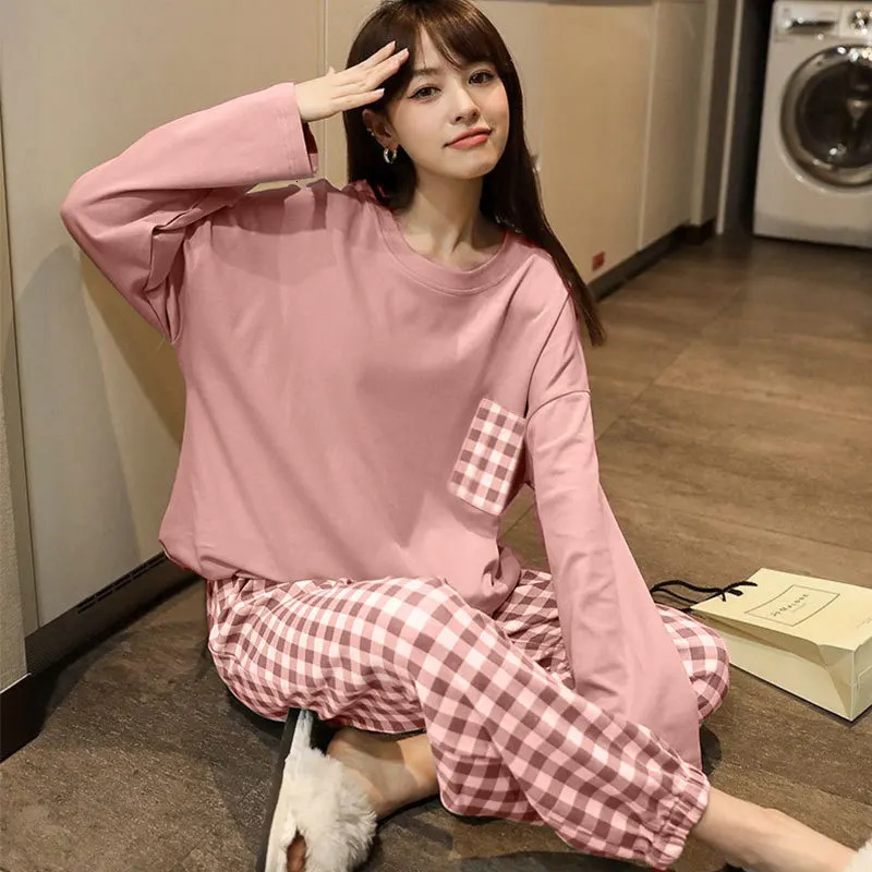 Womens 2Piece Spring Autumn And Summer Pajamas Long Sleeve Korean Version Fashion Casual Ladies Loungewear Set 251029