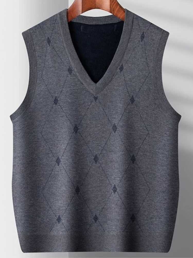 Mens Autumn Winter Thickened Knitted Cardigan Vest for Elderly Middle Aged Cozy Open Front Sweater Grandpa Dad Style W251029