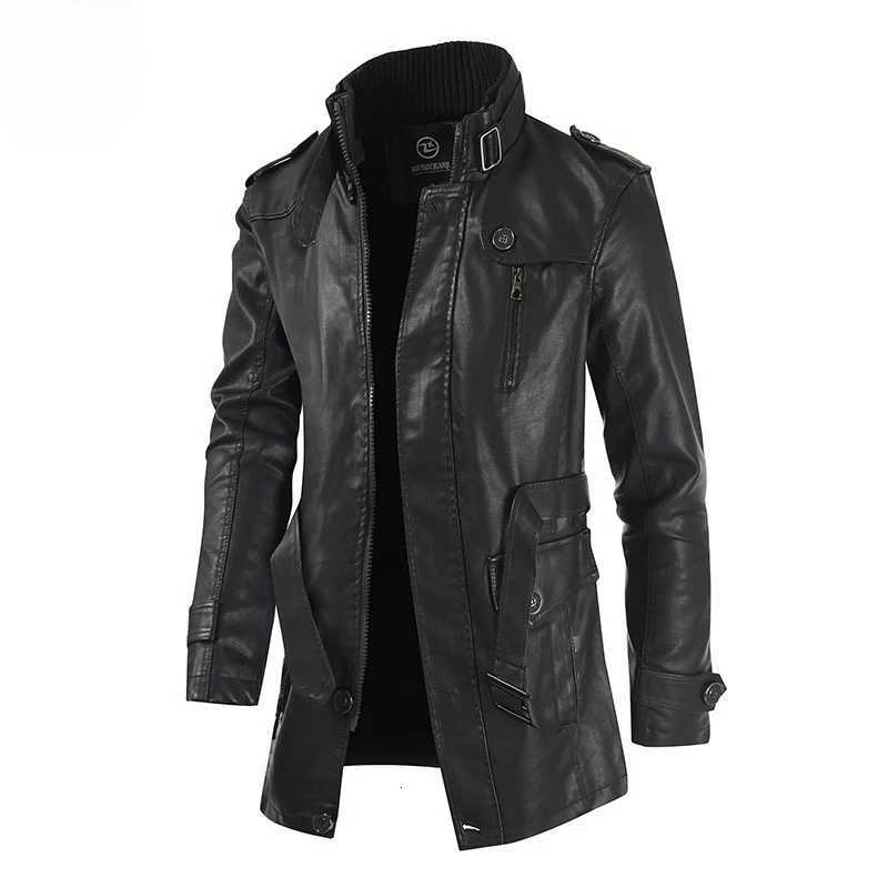 Men Winter Long Thick Fleece PU Leather Jacket Mens Streetwear Casual Business Clothing Pocket Leather Jackets Coat Outwear MenT251029