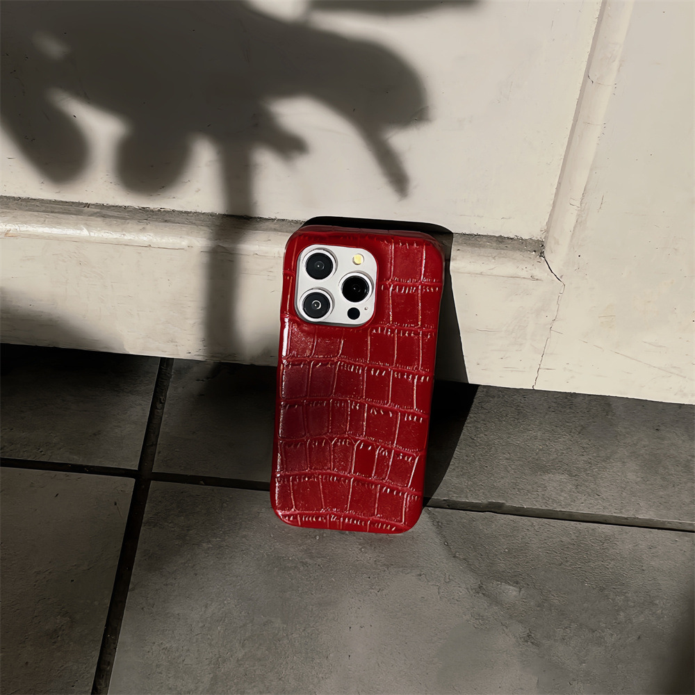 Niche Crocodile Leather Solid Color Phone Compatible with iPhone 17/16/15/14 Pro Max Material Case Apple 13