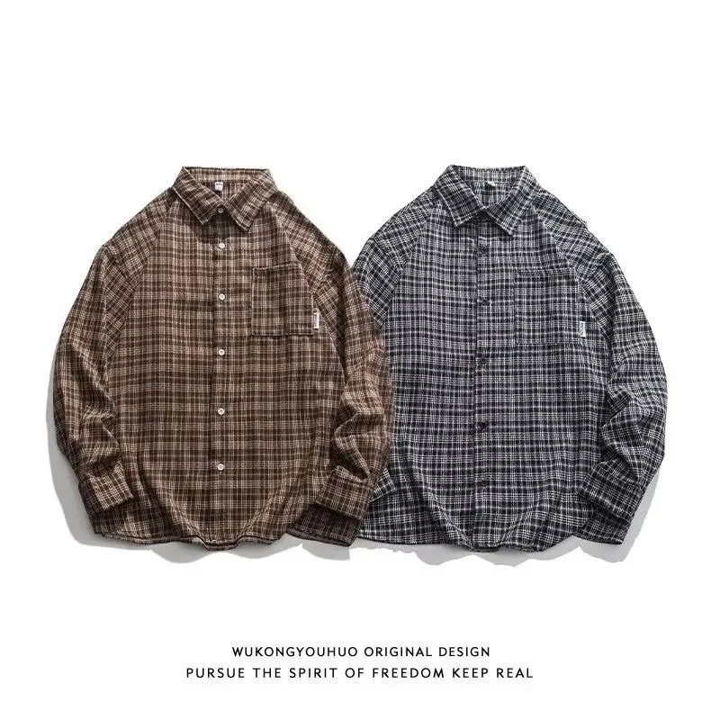 Hong Kong Style Plaid Long Sleeve Casual Shirt for Men Spring Fashionable Dapper Student Outerwear Loose Fit 251029