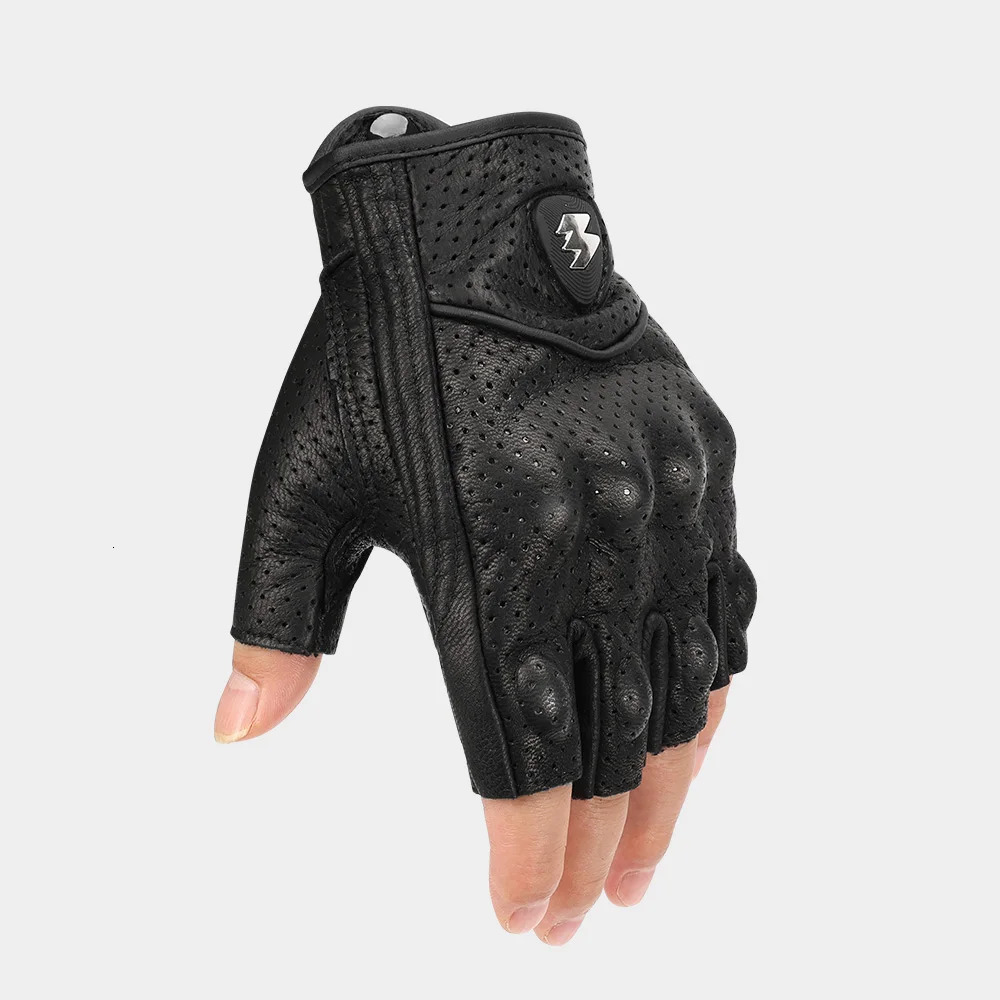 Motorcycle gear gloves Real Leather Gloves halffinger black 251013