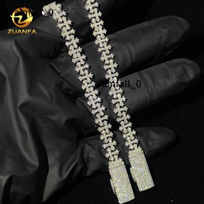 85mm Hip Hop Jewelry Custom VVS Moissanite Bracelet Sliver 925 Cuban Link Chain Diamond Iced Out Cross Necklace Bracelet