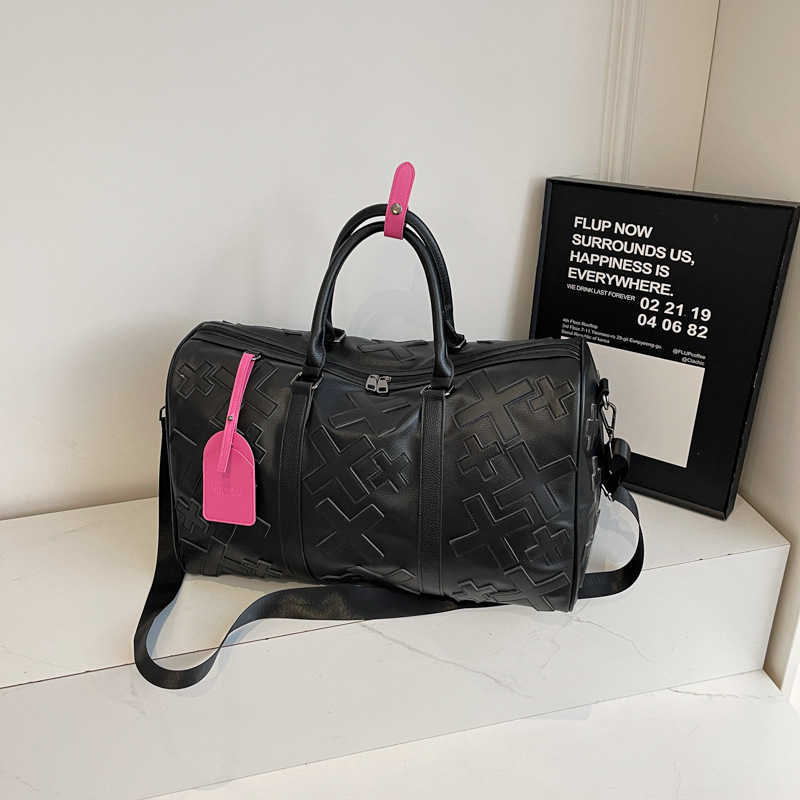 Fashionable PU embossed travel bag, women's handheld large capacity boarding bag, business travel sports, dry and wet separation storage, fitness