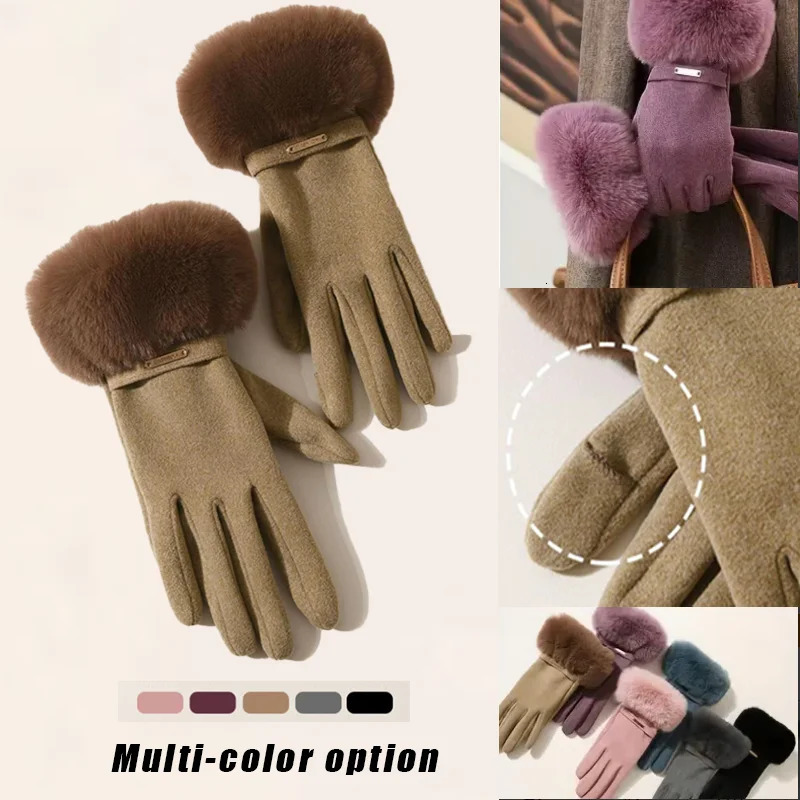 Women Touchscreen GlovesSoft DoubleLayered Faux Rabbit Fur For Ultimate Cold Weather ProtectionWindproofWaterResistant 251029