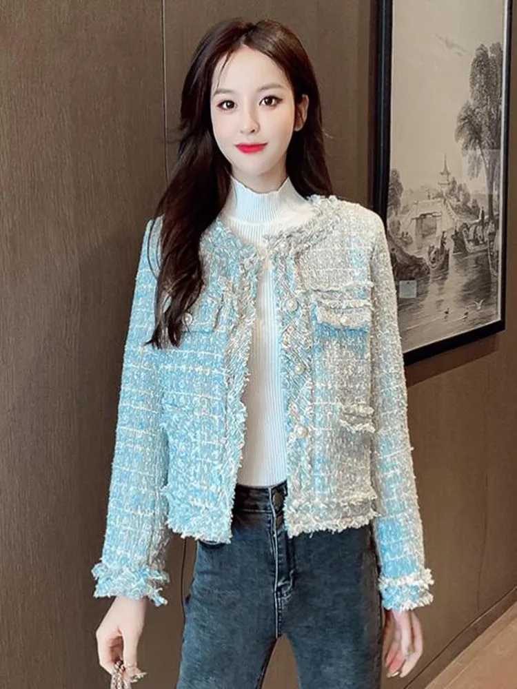 2024 Autumn Elegant Tweed Jacket Tassel Long Sleeves O Neck Female Solid color Leisure loose Women Short Jacket1 Y251105