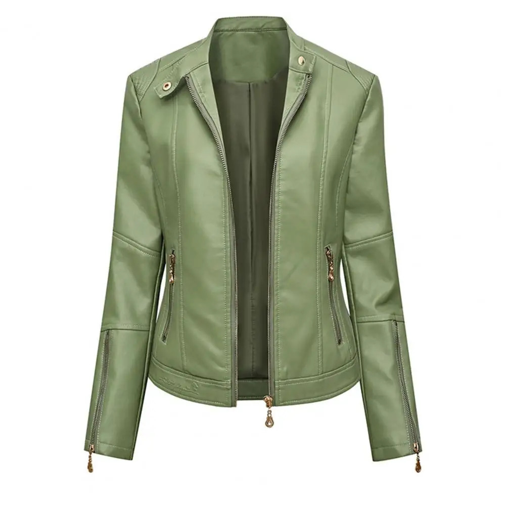 Elegant Faux Leather Jackets Women Lapel Zipper Long Sleeve Female Coats Autumn Winter Lady Street Spring Coat Moto Jacket 251029
