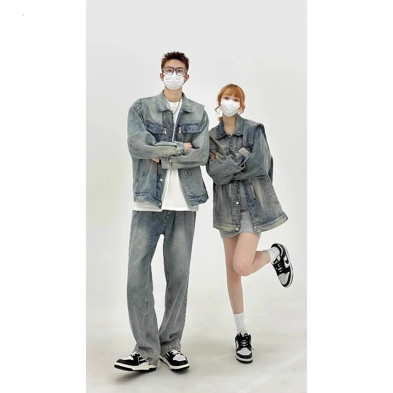 2025 American Heavy Industry Washed Straight Shoulder Padded Designer Jacket Denim Jacket For Men And Women Spring New High-end Trendy Top