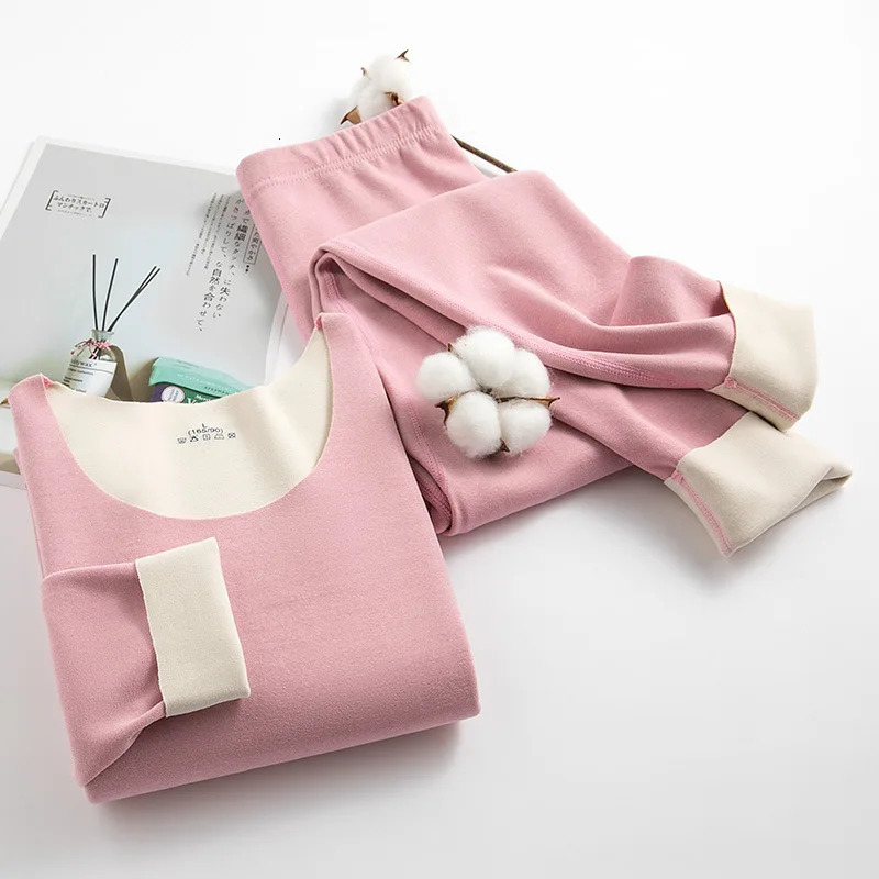 1Set Winter Women Thermal Underwear Lady Long Sleeve Bottoming Tops Set Seamless Warm Lingerie Female Doublesided Sleepwear Set 251029