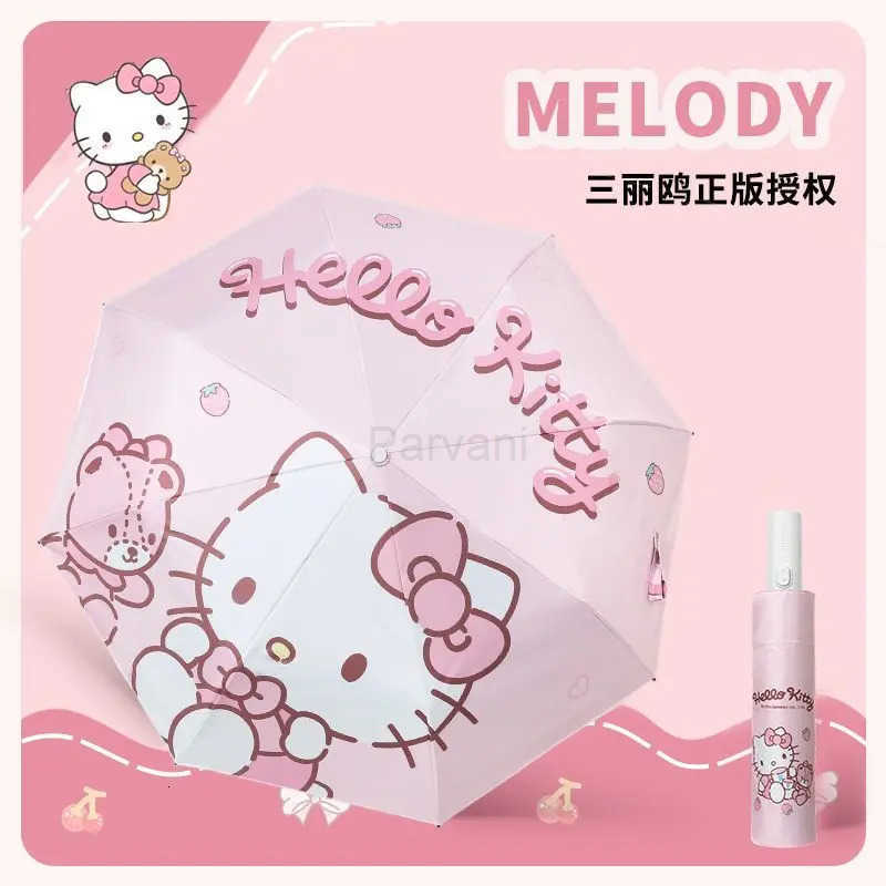 Sanrio Kawaii Sanrio Hello Kitty Automatic Umbrella Super Cute Umbrella Sun Protection Sun Umbrella Girl Portable Folding Umbrella L251029