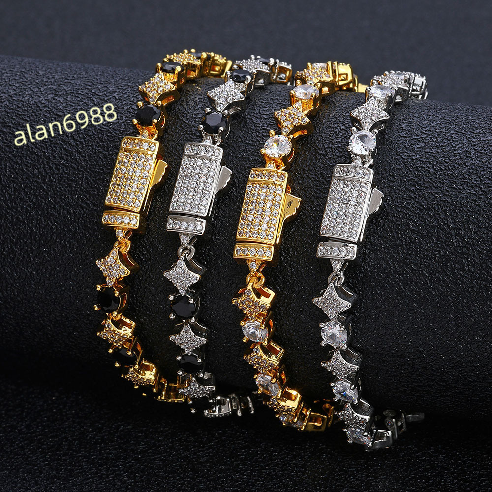 European and American Custom S925 Silver Moissanite Cross Star Tennis Chain Mens Hip Hop Bracelet