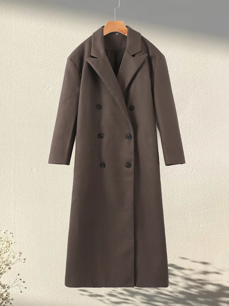 Urban Women Wool Long Coat Casual Full Sleeve Lapel DoubeBreasted Female Coats Autumn Winter Lady Streetwear 251028