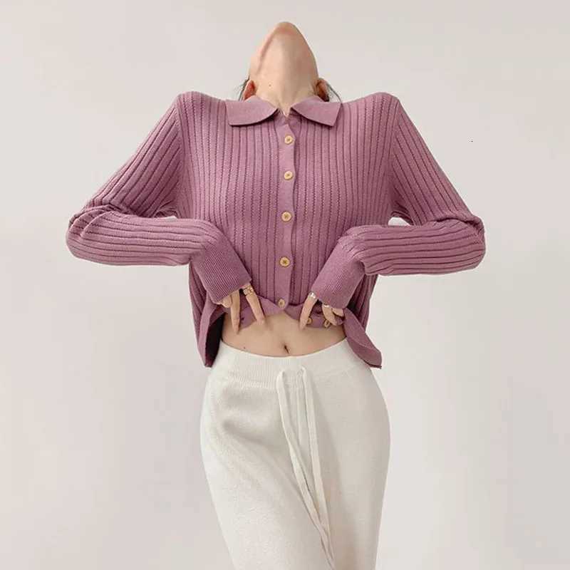 Lucyever High Quality Knit Cardigan Women Korean Fashion Turndown Collar Buttons Up Sweaters Solid Casual Long Sleeve KnitwearT251028