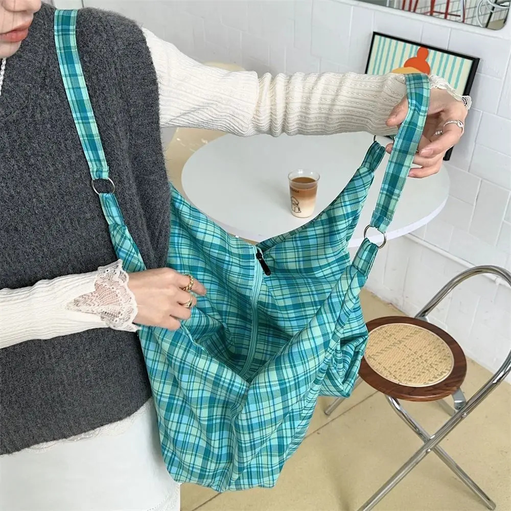 Retro Plaid Tote Bag Plaid Shoulder Bags Canvas Underarm Bag Large Capacity NonAdjustable Strap Singleshoulder Bag Commuting 251029