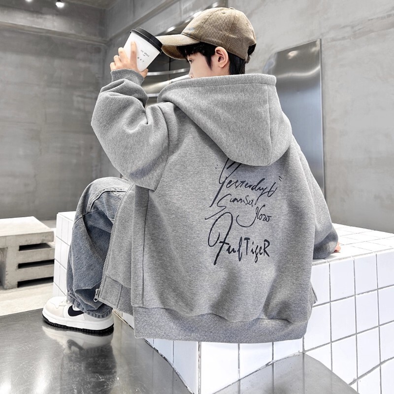 Boys' Jacket Spring and Autumn New Style Designer Big Children's Hooded Top Boys' Autumn Sportswear Open Knitted Woolen Sweater Fashion