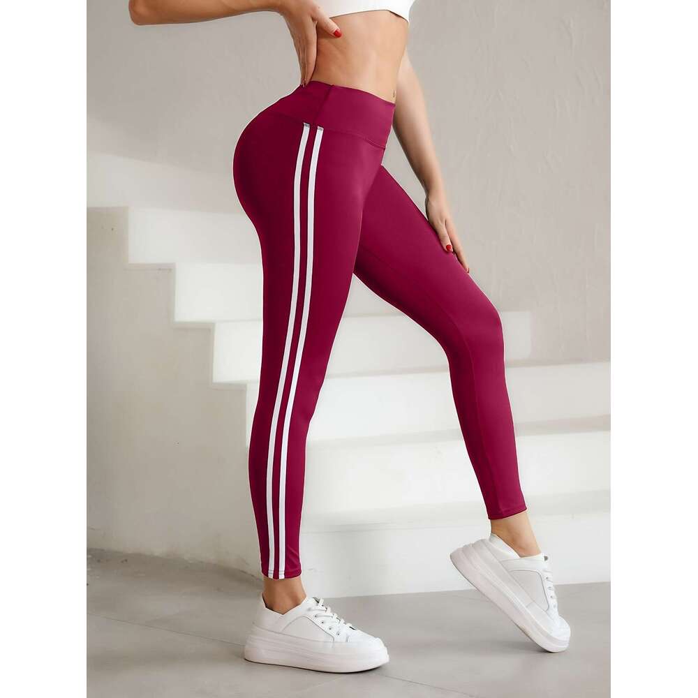 3Pcs High-Waist White Side Stripe Yoga - Soft, Stretchy Athletic Leggings For Running, Fiess, Breathable & Durable With Elastic Waistband, Cycling Pan
