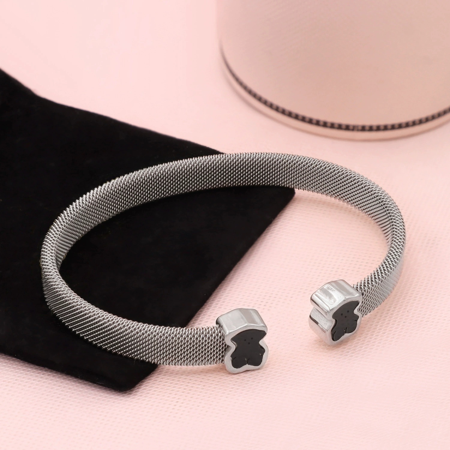 Fashion Women Silver Gold Stainless Steel Span Bear Round Black Red White Open Wire Bangle Bracelets Jewelry Pulsera