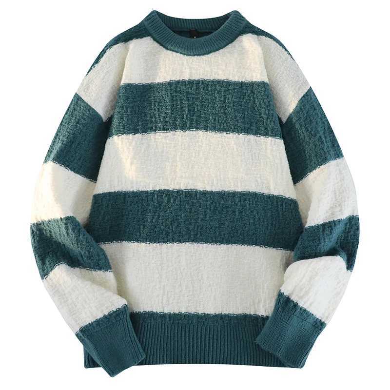 2024 Mens New Black and White Striped Sweater Mens Autumn and Winter Loose Pullover Casual Top Mens Homestay Casual Warmth J251029