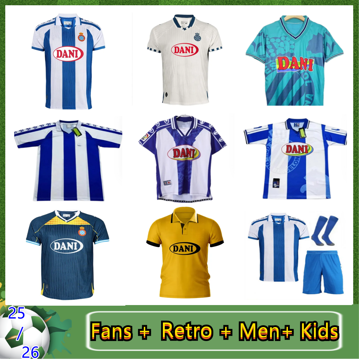 25 26 RCD Espanyol Soccer Jerseys C.ROMERO DANI JARQUE CABRERA PUADO VELIZ POL Retro 1984 1997 1998 1989 PERE MILLA Home Away Third maillot de football Shirts Kida kit