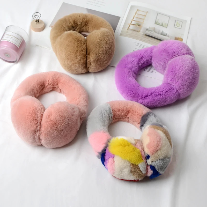Natural 100 Rex Rabbit Fur Earmuffs Women Fashion Men Warm Russia Winter Real Fur Earmuffs Children Ear Cover fur Earlap Girl 251029