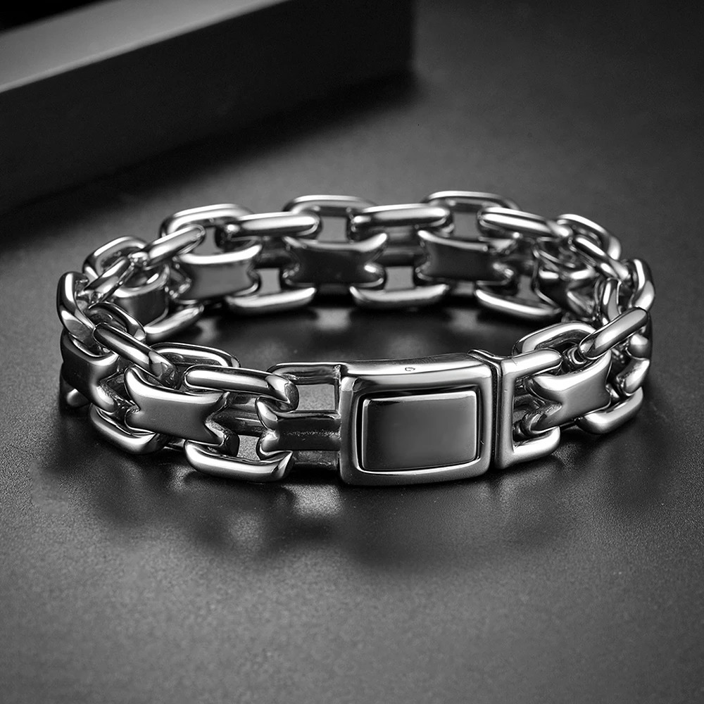 Vintage Heavy Double Zero Link Chain Bracelet For Men Boys Stainless Steel Fashion Punk Cuban Bangles Jewelry Gifts Drop 251028