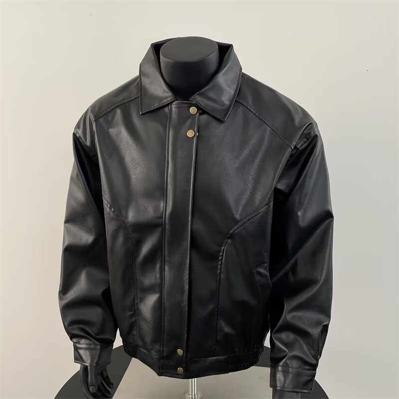 New Versatile PU Leather Jacket American Style Trendy Brand Designer Jacket Leather Coat For Men Spring And Autumn High-end Trendy Turn-down Collar Ja