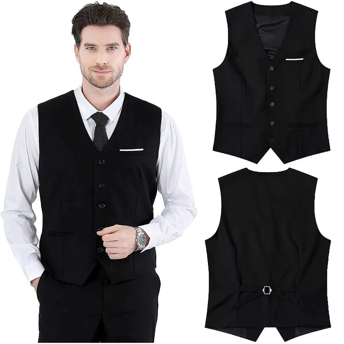 Mens Suit Vest Male Business Formal Wedding Office Birthday Party Outfit Set Easter Church Jacket Black Waistcoat W251029