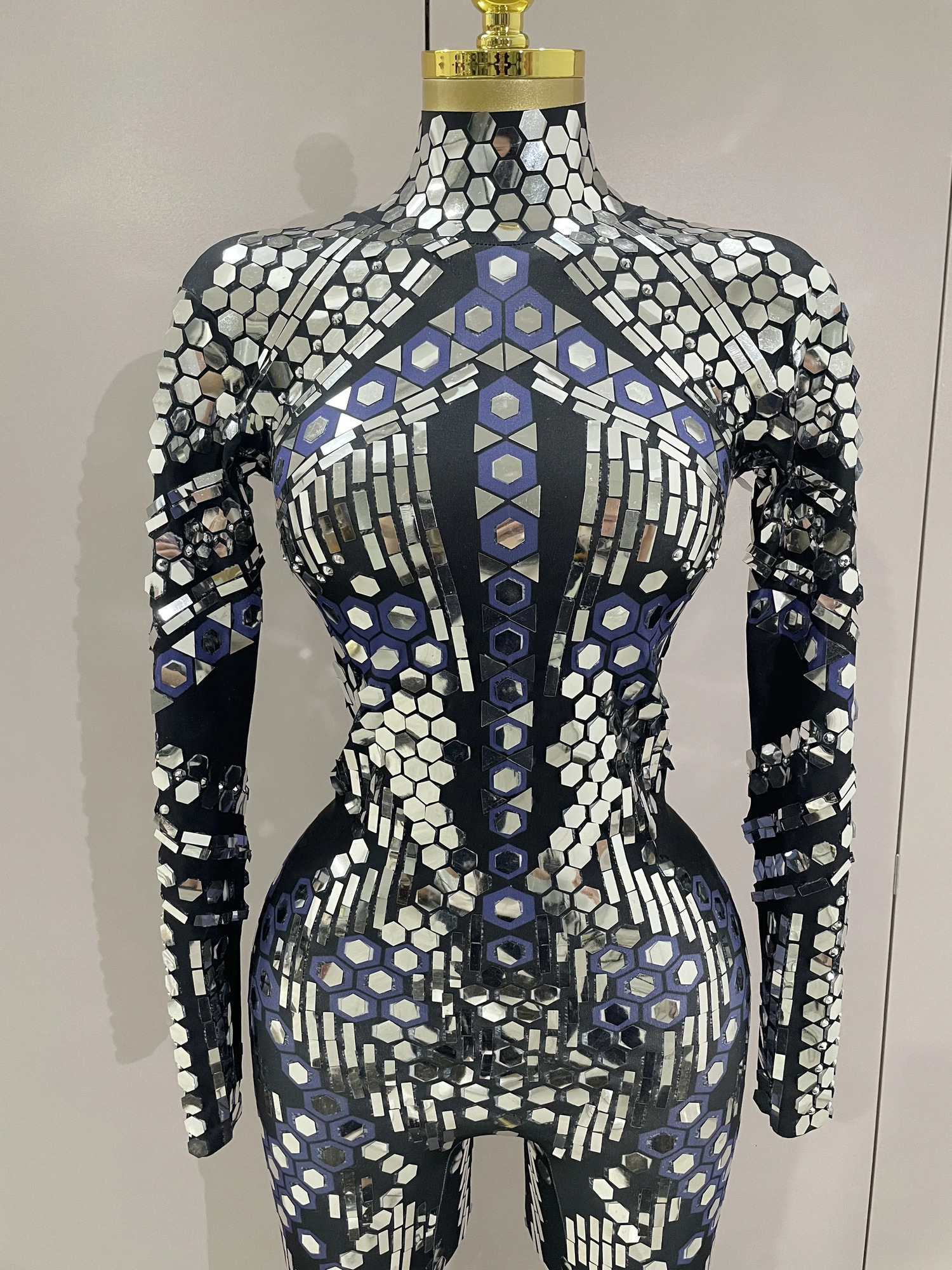 Sexy Shiny Silver Sequins Mirror Black Spandex Jumpsuit Women Prom Dancer Singer Costume Evening Birthday Show Stage Outfit 251027