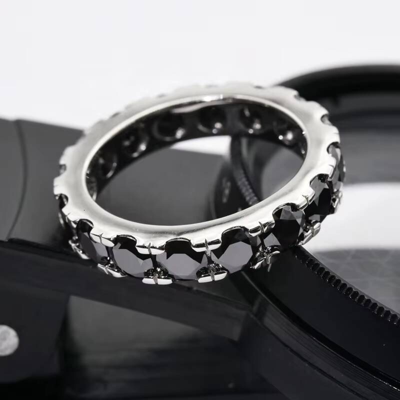 S925 Sterling Silver Black Moissanite Prong Setting 45ct Unisex Ring General Purpose GRA Certified Spot Wholesale Elegant