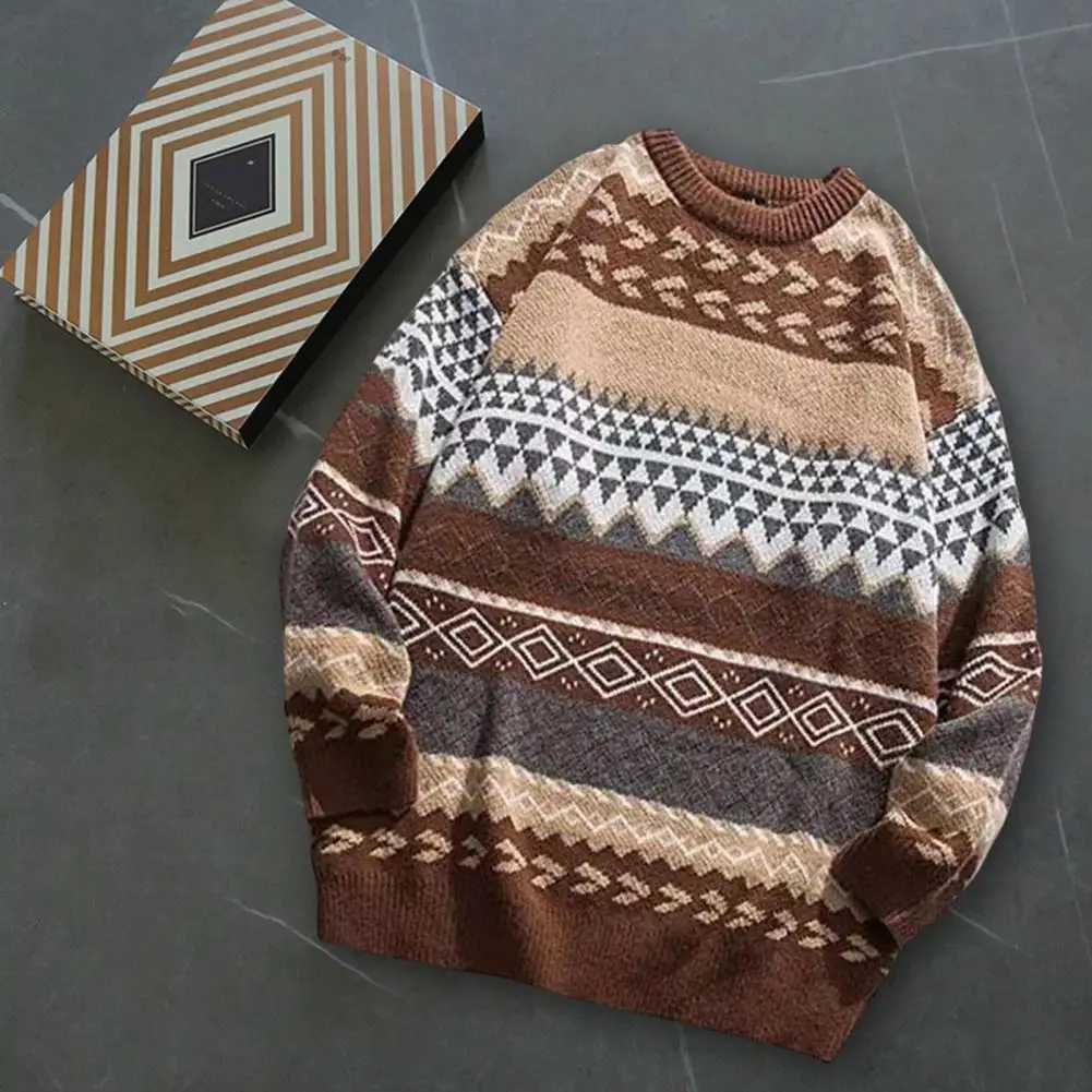 Knitted Striped Vintage Sweater Pullover Men Sweater Casual Mens Sweater ONeck Long Sleeves Retro Striped Print Sweater Jumper J251029