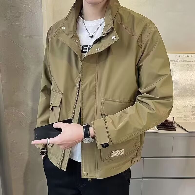 Men's Designer Jacket Jacket Spring Autumn New Trendy Brand Cool Casual Versatile Slim Fit Solid Color Workwear Stand Collar Jacket