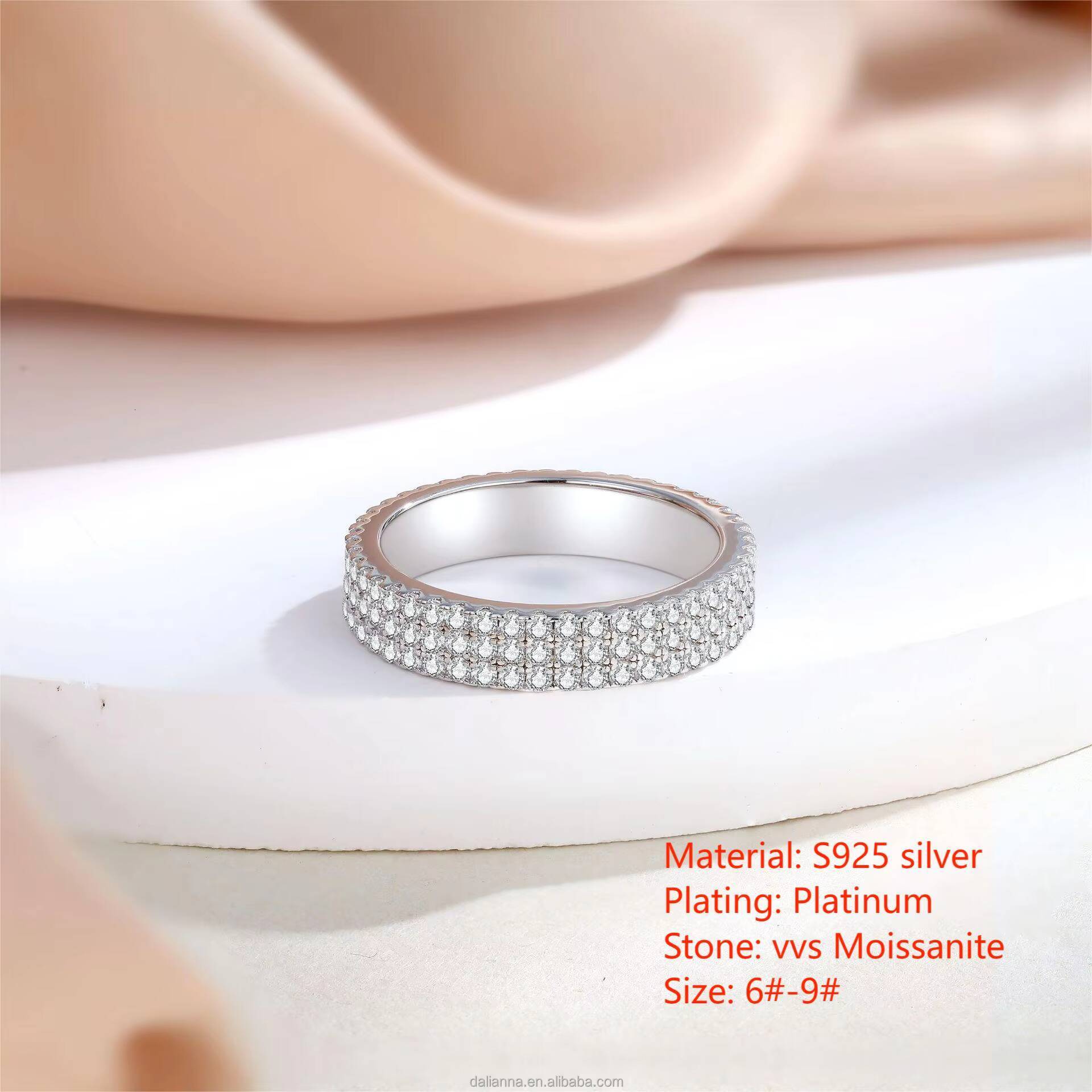 Simply Elegant 3 Ctw Three Row Cluster Moissanite Gemstones Sparkling Ice Brilliant Round Cut Full Eternity Wedding Silver Ring