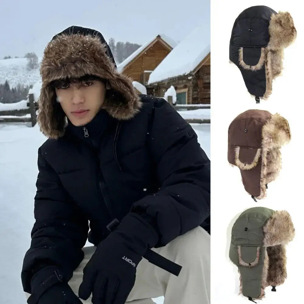 1PC Winter Trapper Trooper Earflap Hat Warm Waterproof Disco Ski Hat Bomber Cap Fleece Thicken Warm Ear Protectors Hats 251029