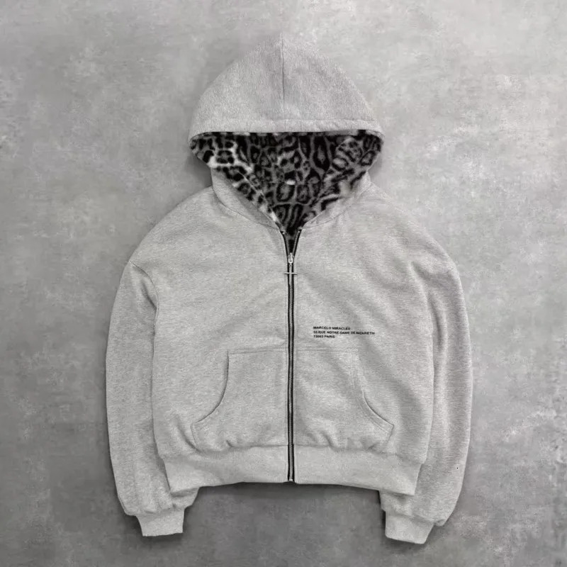 Street Hiphop Hoodie AutumnWinter Leopard Print Sport Jacket Twosided Zipper Loose Sweatshirt for Men and Women 251029