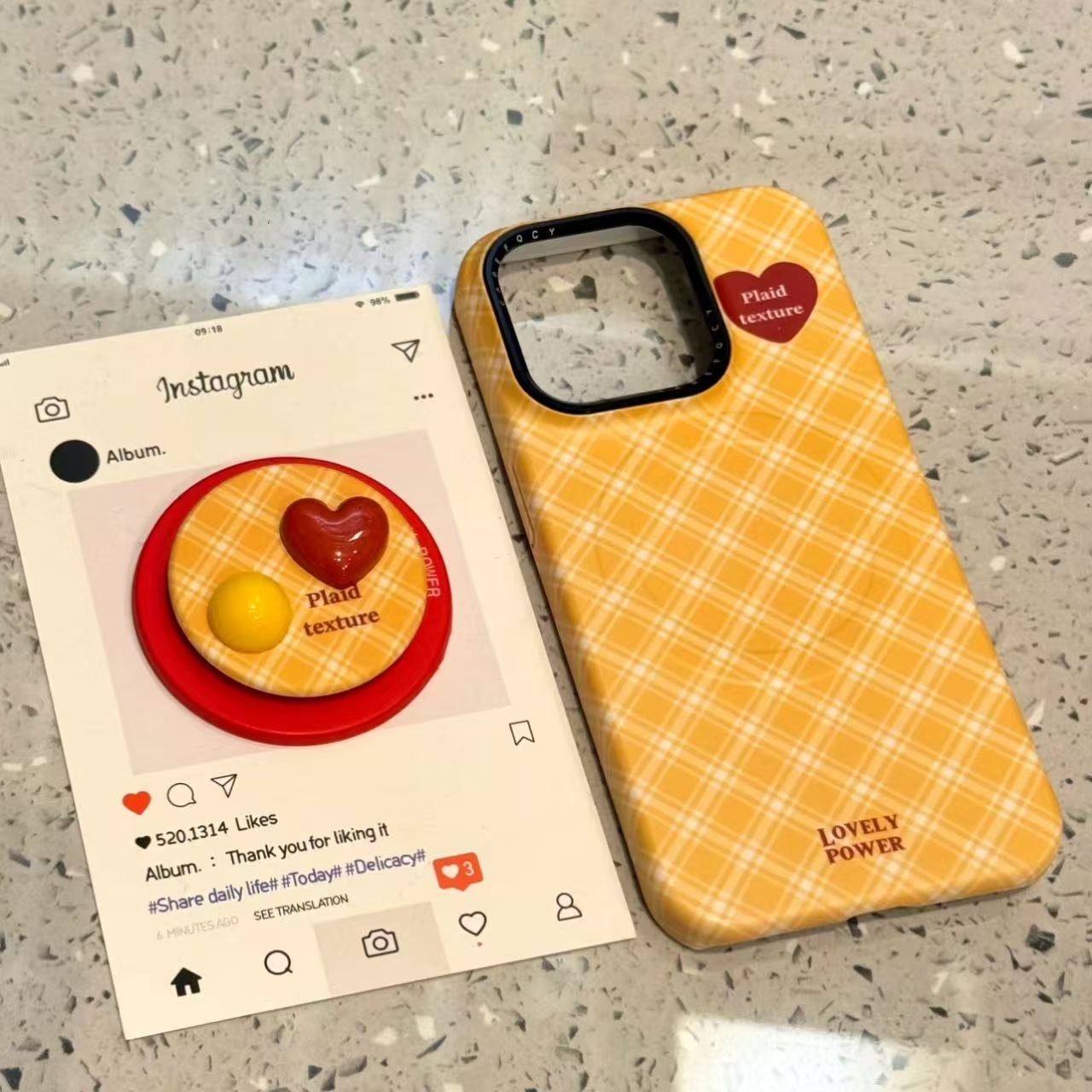 Korean Style Simple Plaid Heart Magnetic Stand Compatible with iPhone 16 Pro Max Apple 15 Phone Case 14 New Model