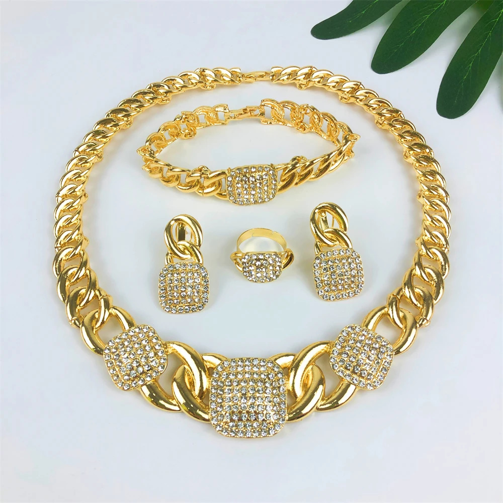 TITI Vintage Women Necklace Bracelet Earring Ring Jewelry Set Minimalist style Fashion 18K Gold Plated Party Jewelry 251028
