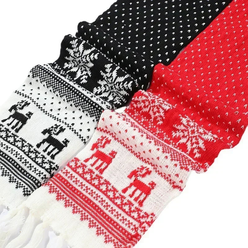 1pc Christmas Red Scarves Cartoon Reindeer Snowflake Warm Scarf Man and Woman Christmas Scarves for Women Sweet Girls Black 2025 251029