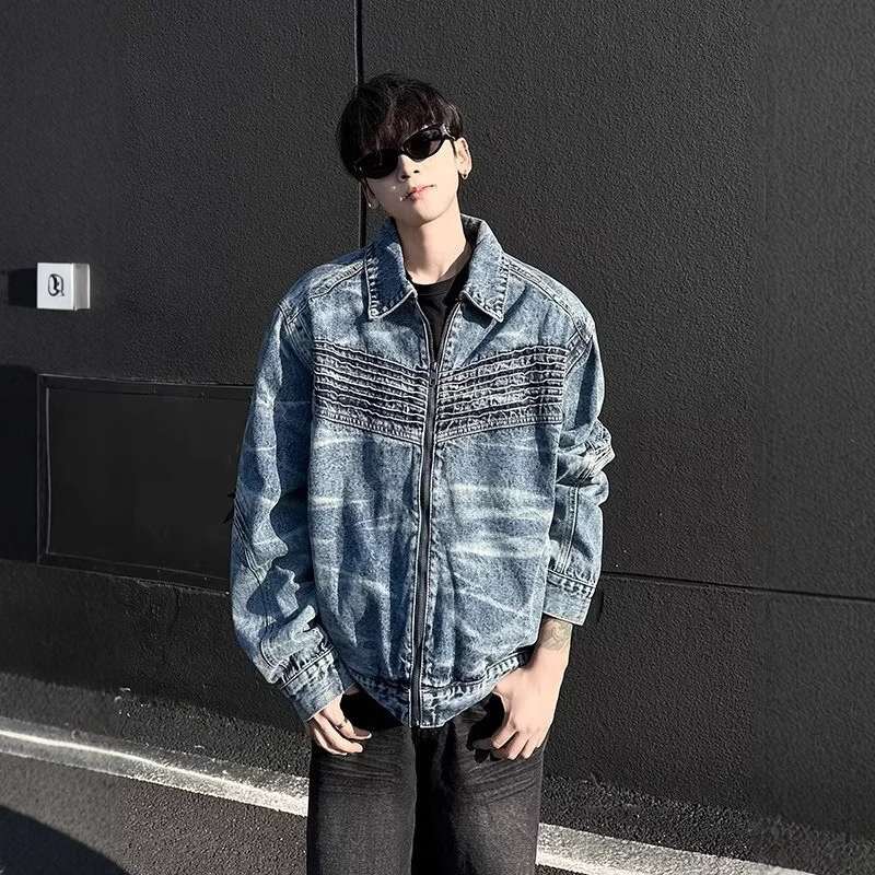 High Street Washed Vintage Short Denim Designer Jacket Jacket For Men Niche Silhouette High-end Feel Loose Zipper Workwear Jacket