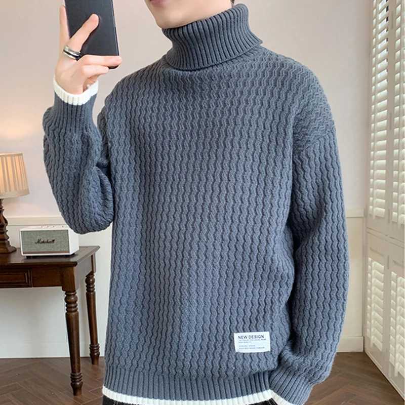 Winter Mens Turtleneck Long Sleeve Knitted Sweaters High Street Appliques Knitwear Pullovers Y2K Vintage ONeck Pull Homme J251029