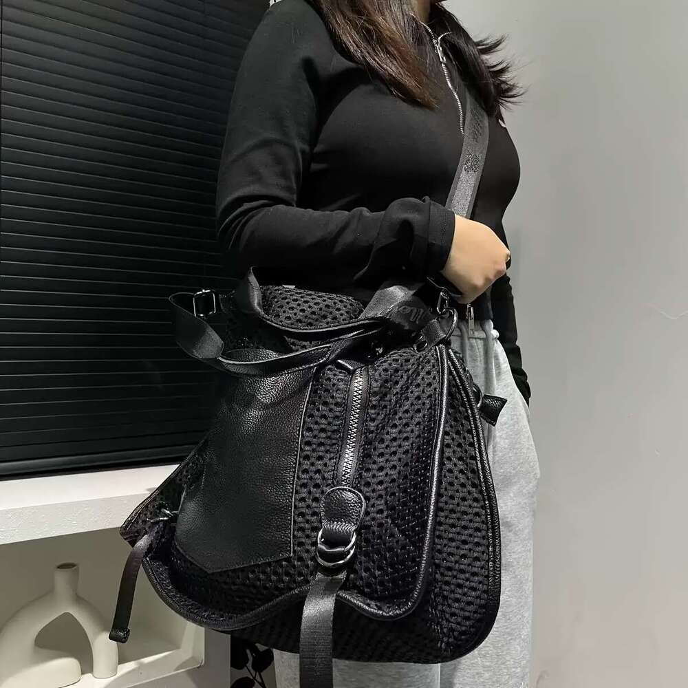 Genuine Top Women Large Capacity Vintage Tote Bag Secure Zipper Closure Mesh Like Patch, Convertible Crossbody