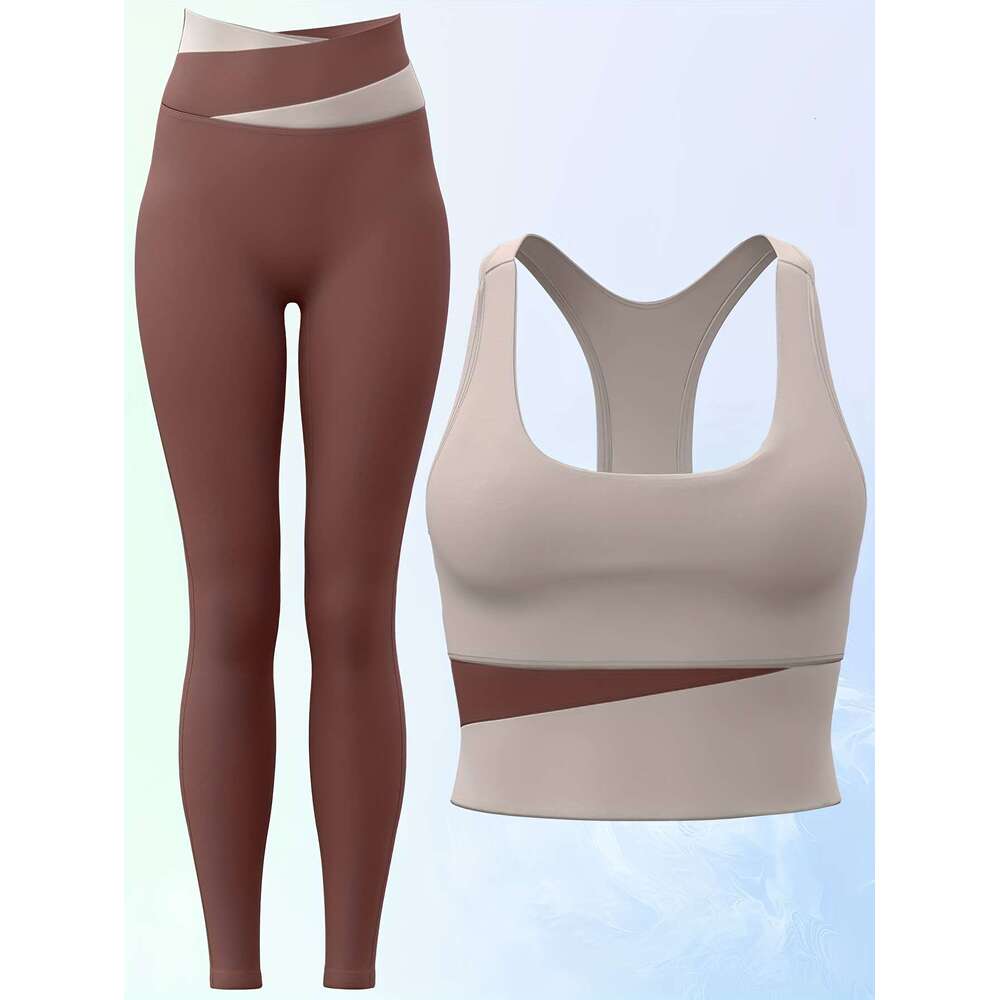 2pcs Women's sports combo Sports bra high-waisted leggings set Slim fit Suitable for running, gym and yogayoga