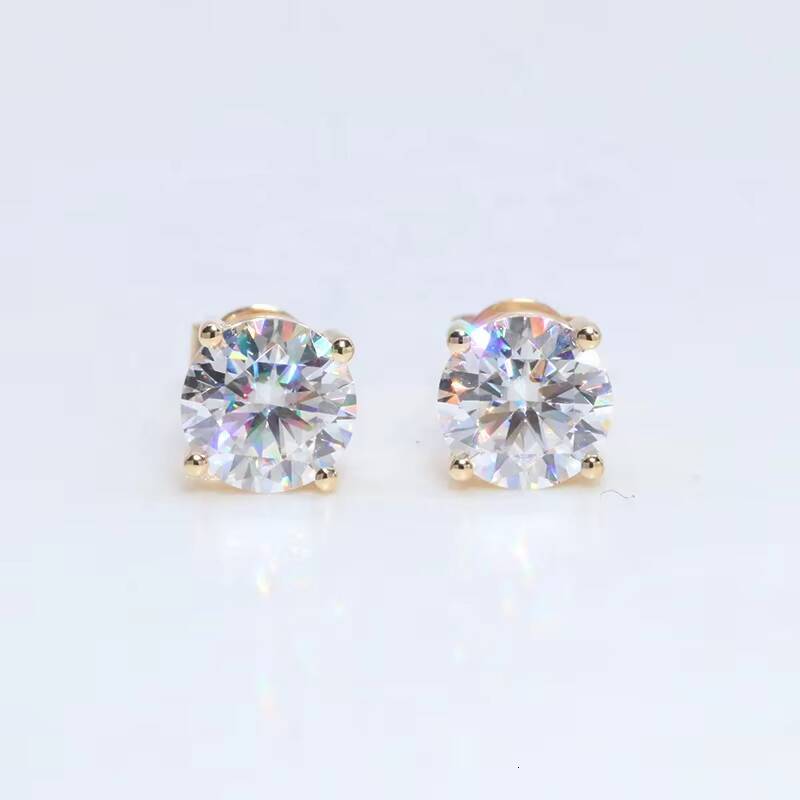 Fashion Jewelry One Carat Silver Earrings 925 Sterling Stud 14k Yellow Gold Diamond Moissanite Gold Earrings for Women