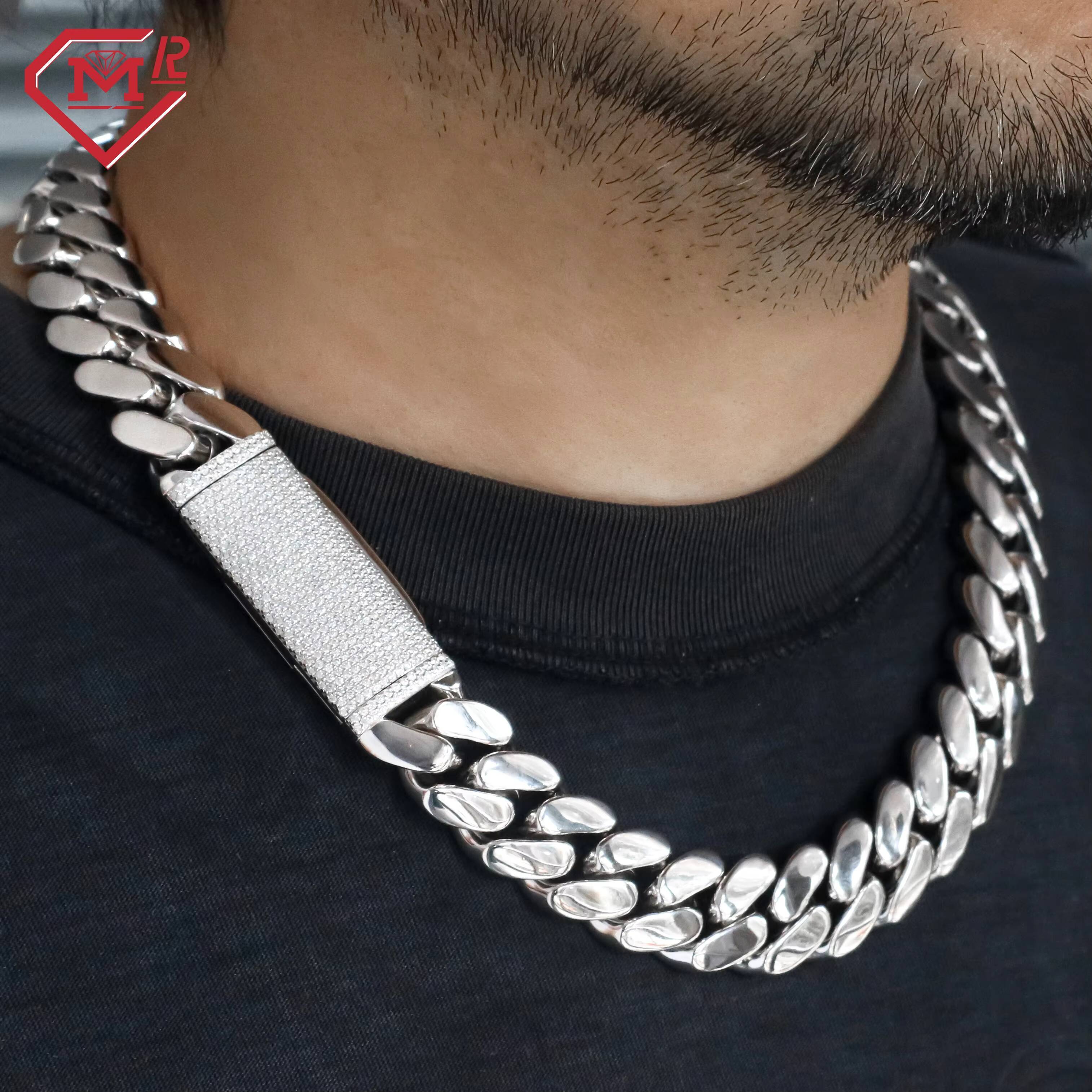 10K Gold Moissanite Cuban Chain Hip Hop Custom Plain Iced Out 16MM Plain Chain Cuban Link Chain