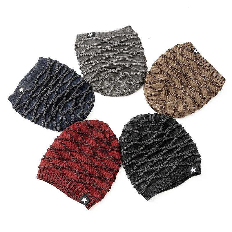 Unisex Slouchy Winter Hats Add Fur Lined Men And Women Warm Beanie Cap Casual Fivepointed Star Decor Knitted 251013