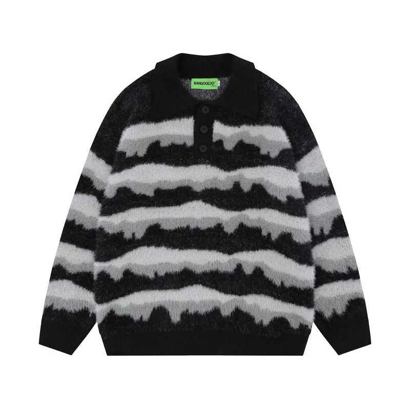 2024 Autumn New Guochao Lazy Striped Lapel Trendy Brand Niche Mens and Womens Knitted Sweater J251029