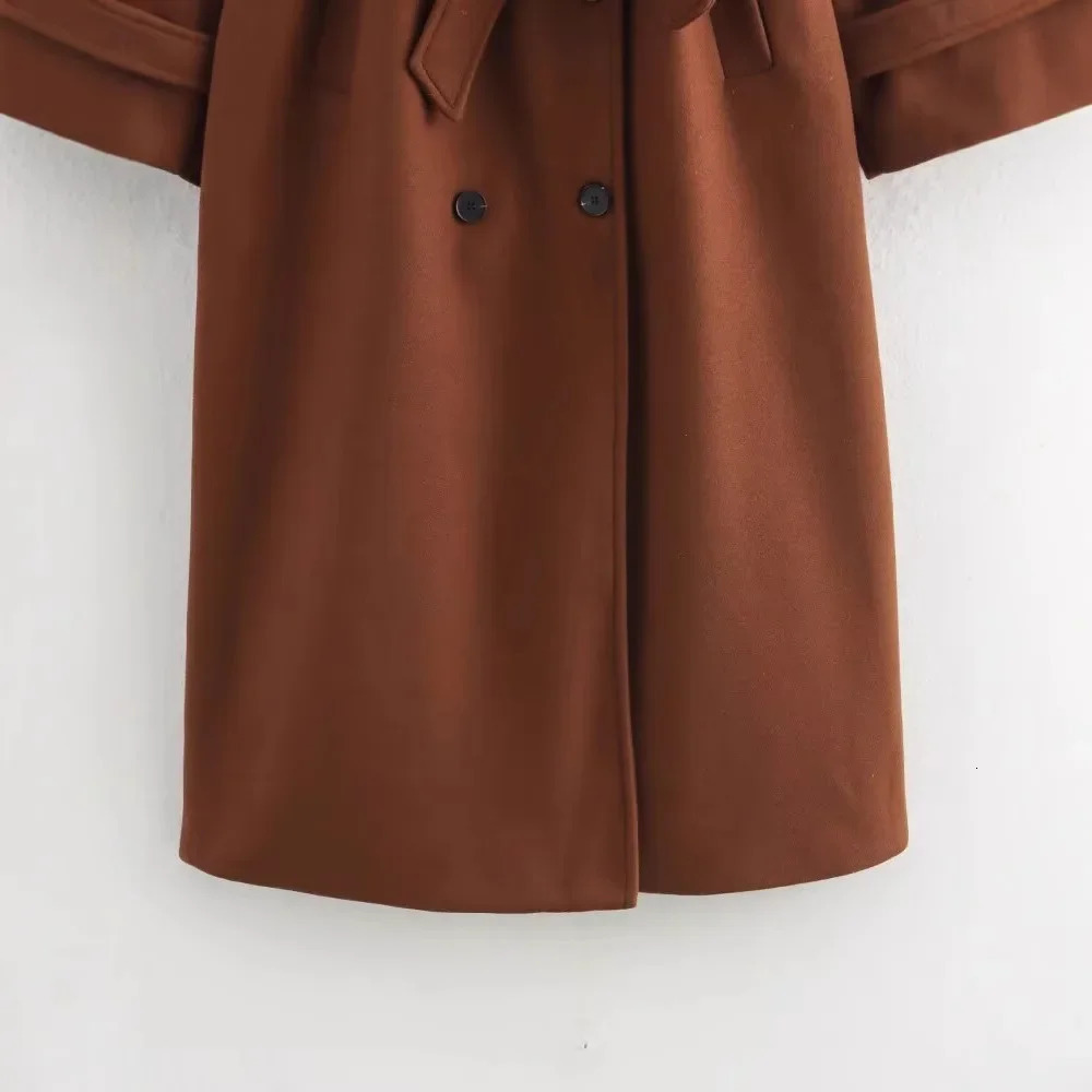 Fashionable Long Loose Coat with Waist Belt And Double Row Buttons Elegant Womens Woolen Overcoat Simple Independent Station St 251029