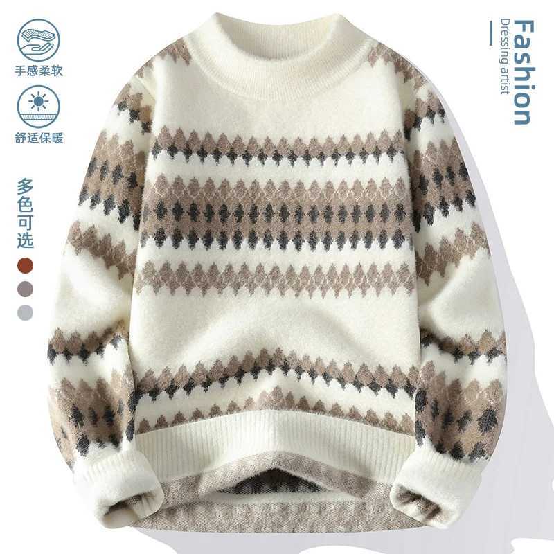 Vintage Contrasting Color Mens Striped Sweater Pattern Winter Casual Cashmere Knitted Pullover Brand Clothing Warm J251029