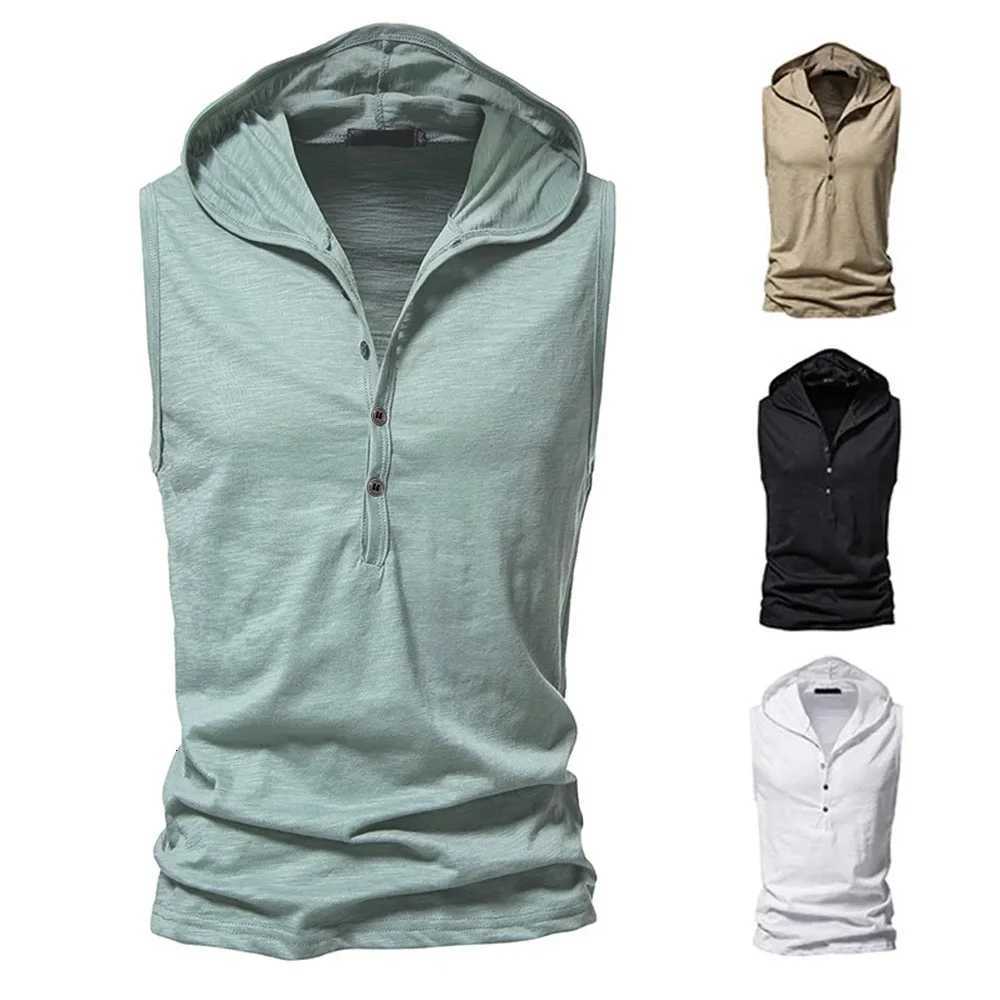 Cotton Men Gym Clothing Mens Causal Basic Hooded Tank Top Hooded Sleeveless Vest Sweatshirt Fitness Sportswear Tops Male W251029